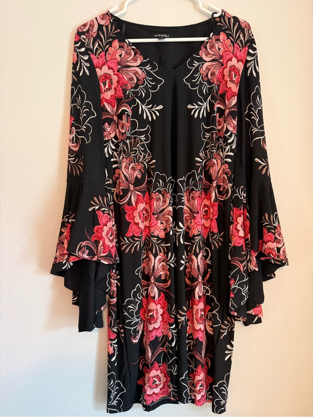 Roz & Ali Black Dress with Pink Floral Embroidery